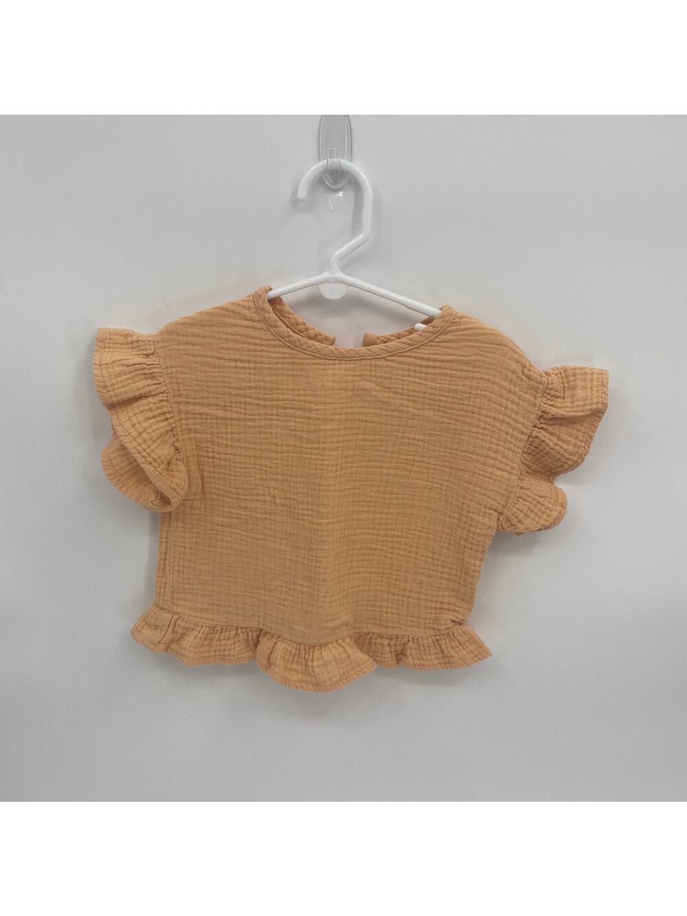 Grayson Collective Orange Gauzy Rippled Ruffle Short Sleeve Shirt Girls 3T